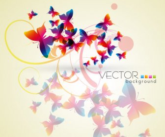 Kupu-kupu Multicolor Dengan Latar Belakang Floral Vector