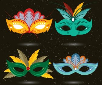 Multicolored Masquerade Masks Icons Isolation