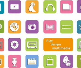 Multimedia Icons Design In Flat Style
