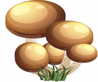 버섯 아이콘 반짝이는 갈색 장식 3D 스케치