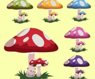 Mushroom Icons Collection Multicolored Cartoon Design
