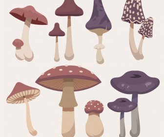 Mushroom Icons Colored Classic Sketch