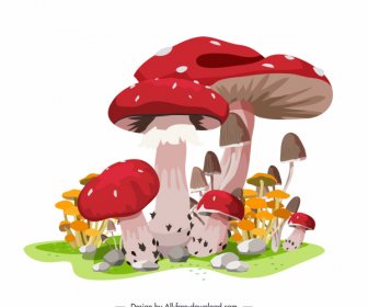 Mushroom Painting Colorful Luxuriant Growth Sketch