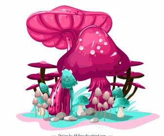 Mushroom Painting Colorful Luxuriant Sketch