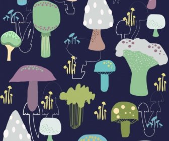 Mushrooms Background Dark Multicolored Decoration