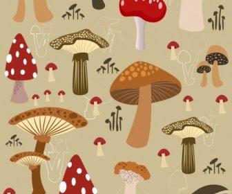 Funghi Sfondo Ripetere Varie Icone Color Design