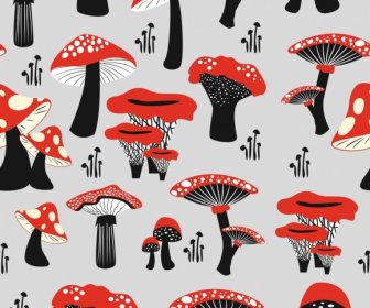Mushrooms Pattern Black Red Repeating Decor