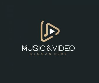 music and video logo template play button triangle flat contrast sketch