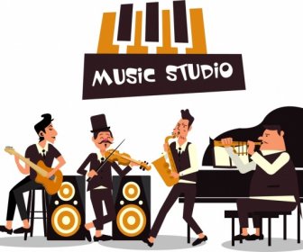 Musik Hintergrund Bandsman Akustische Symbole Zeichentrickfiguren