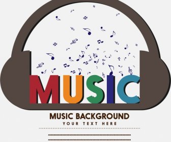 Music Background Floating Notes Headphone And Colorful Words