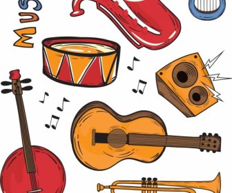 Música De Fondo Diseño Retro Colorido Iconos Instrumento De Decoración
