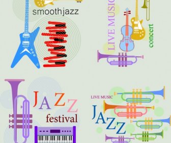 Music Background Sets Various Instruments Icons Colored Flat