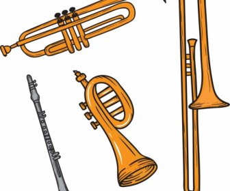 Música Fondo Trompeta Saxofón Flauta Iconos Diseño Retro