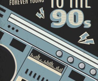 music banner dark retro cassette player sketch