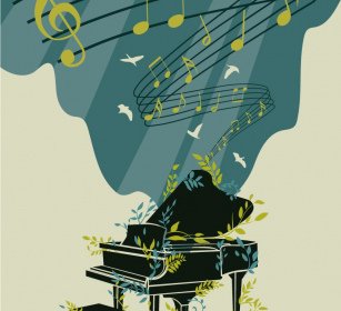 แบนเนอร์เพลงย้อนยุคบิดโน้ตแบบไดนามิกตกแต่งเปียโน