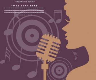 Music Banner Singer And Notes Brown Silhouette Design