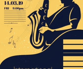 Music Concert Banner Saxophonist Icons Silhouette Classical Design