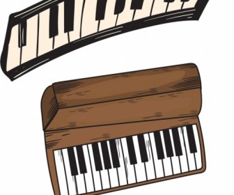 Music Design Elements Piano Keyboard Icons Retro Design