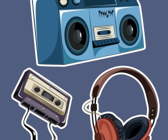Music Devices Icons Colored Classic Sketch