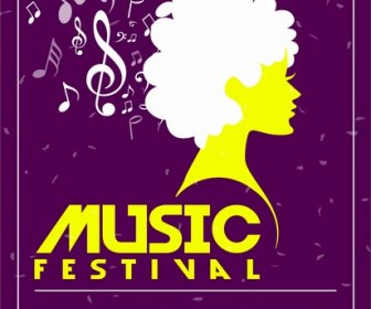 Müzik Festivali Afiş Uçan Notlar Ve Kadın Siluet