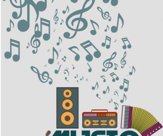 Music Festival Banner Retro Instrument And Notes Design
