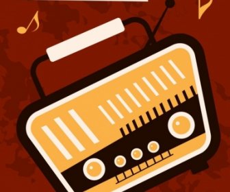 Music Festival Banner Vintage Radio Notes Icons Decor