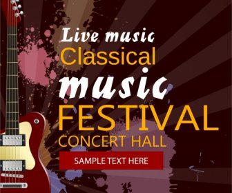 Music Festival Poster Guitar Icon Grunge Watercolor Design