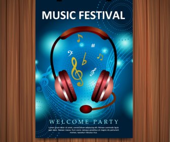 파란색 배경으로 음악 축제 포스터 일러스트