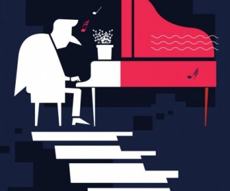 Music Festival Poster Pianist Icon Flat Silhouette Design