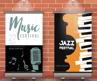 Music Festival Templates Instruments Icons Vertical Decor