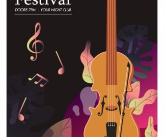 音楽祭のバナーカラフルな暗い古典的なバイオリンの装飾