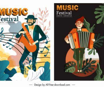 music festive posters instruments players sketch