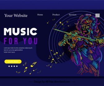 Music Homepage Template Dark Colors Blended Violinist Sketch