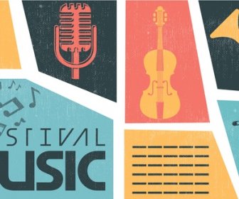 Music Instrument Icons Colorful Retro Style