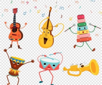 Music Instrument Icons Cute Stylized Cartoon Characters