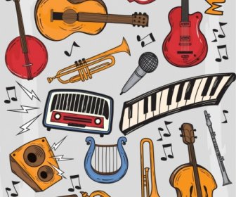 Music Instruments Background Colorful Classical Decor