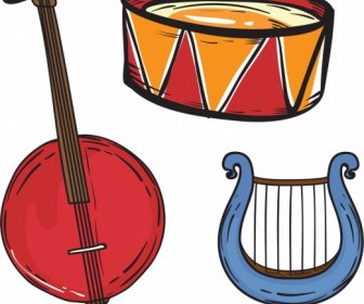 Instrumentos Musicales Iconos De Diseño Clásico Coloreado