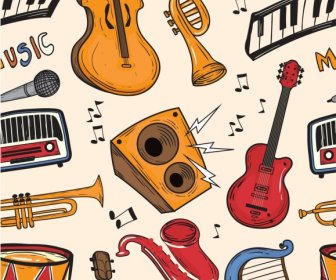 Music Instruments Pattern Colorful Classical Design