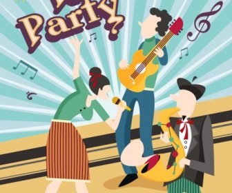 Projekt Retro Muzyka Party Tło Wykonawców Ikony