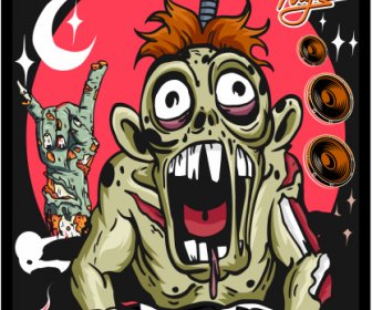 Musik Party Banner Erschreckende Zombie Charaktere Skizze