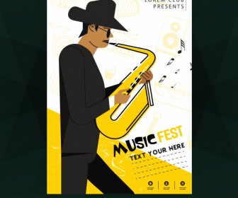 Música Pôster Saxofonista ícone Colorido Design Clássico