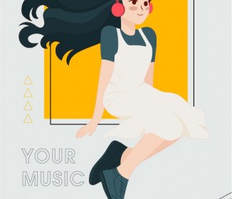 шаблон музыкального плаката милые девушки музыкальные ноты эскиз