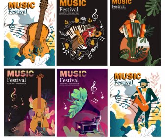 音樂海報樣本古典五顏六色的樂器播放器裝飾
