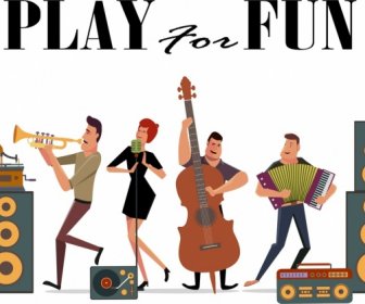 Musik Poster Verschiedene Instrumente Sänger Symbole Cartoon-Design