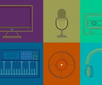 Music Recorder Design Elements Flat Colored Sketch