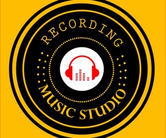 音楽スタジオ ロゴ ラウンド ブラック デザインのヘッドフォン アイコン