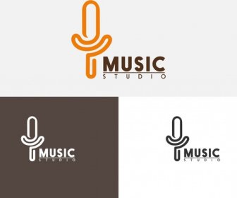 Set Musik Studio Logo Mikrofon Simbol Dan Teks