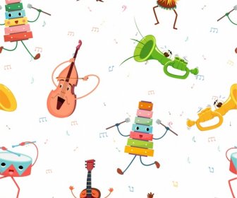Musical Instruments Pattern Colored Stylized Icons Decor