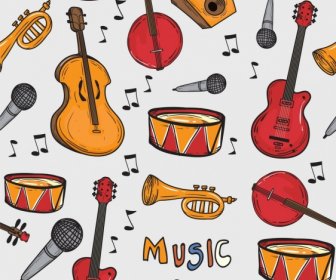 Musical Instruments Pattern Colorful Classical Repeating Decor