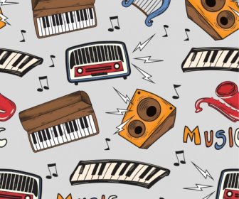 Musical Instruments Pattern Colorful Classical Repeating Decor